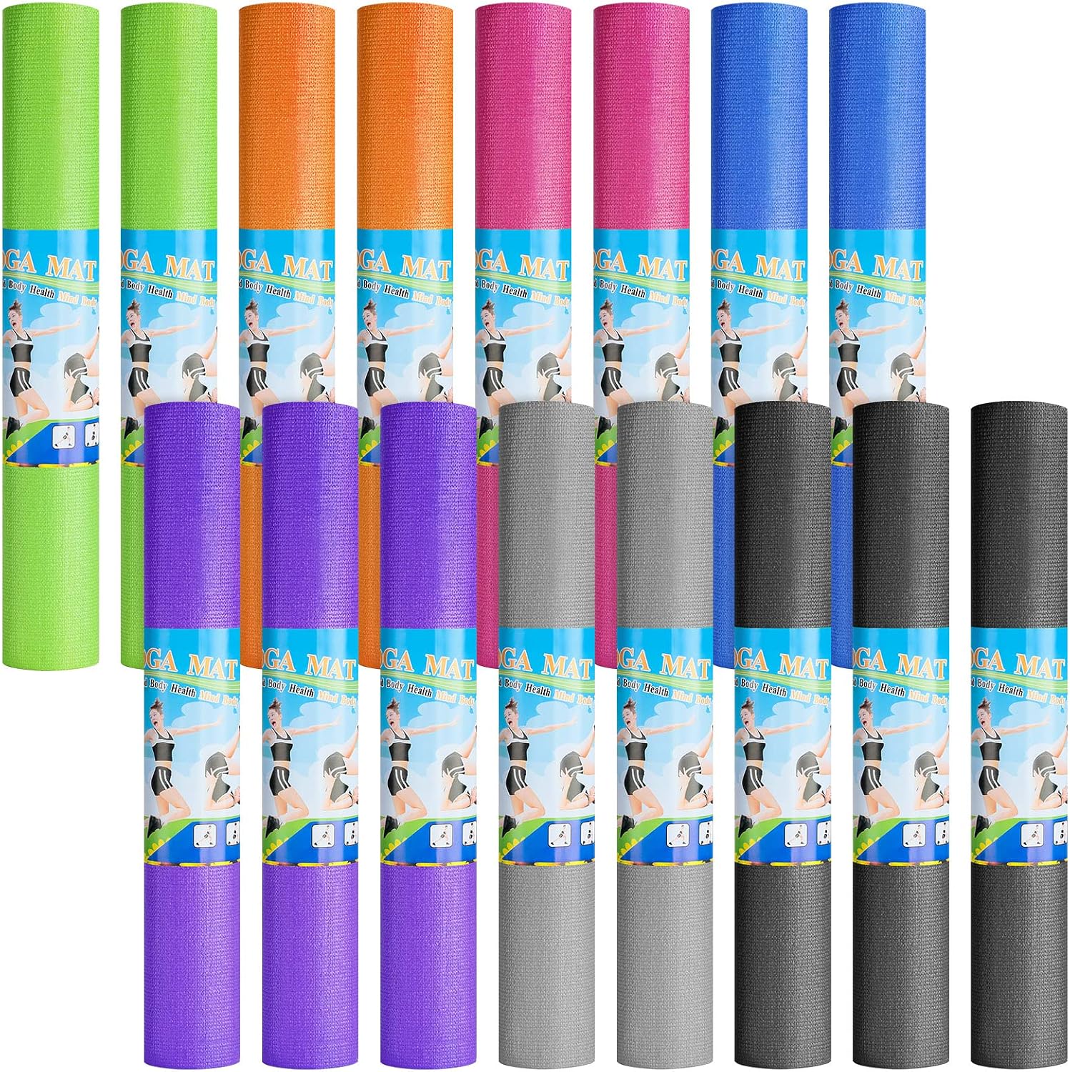 Funtery 3 mm Thin Yoga Mats Bulk, 68 x 24 in