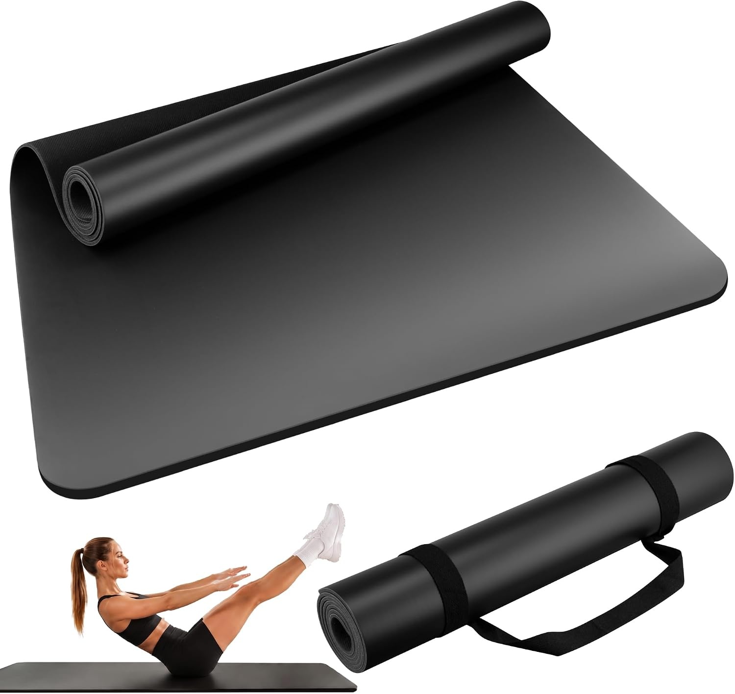 Professional PU &amp; Natural Rubber Yoga Mat, Non Slip 5mm Thick Workout Mat for Women and Men, 72 x 27 Inch Wide Exercise Pad for Hot Yoga, Pilates, HIIT and Home Gym, Strap Included